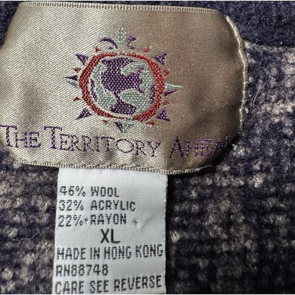 VTG 90s Territory Ahead Grandpa Knit Wool Blend Geometric Sweater XL Hong Kong - Picture 3 of 10